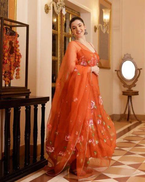 Buy Orange Printed Georgette Anarkali Kurti Set At Manufacturing Rates  Georgette Kurti 