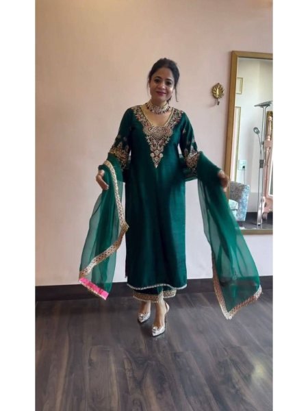 Buy Party Wear Heavy Vichitra Silk With Sequence Work 3 Pcs Suit Set   Ready To Wear Collection