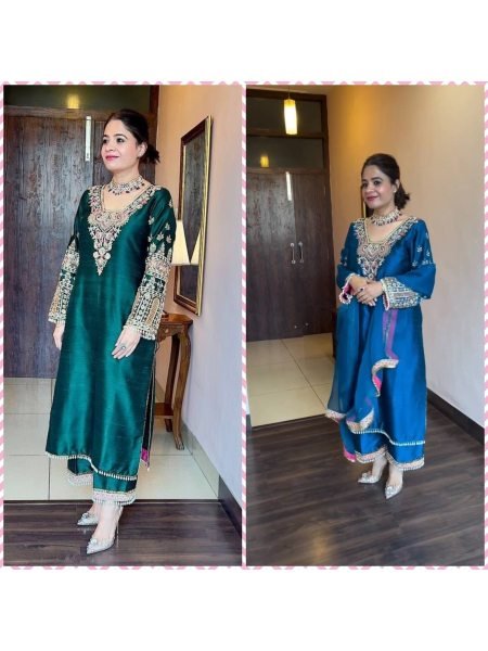 Buy Party Wear Heavy Vichitra Silk With Sequence Work 3 Pcs Suit Set   Ready To Wear Collection