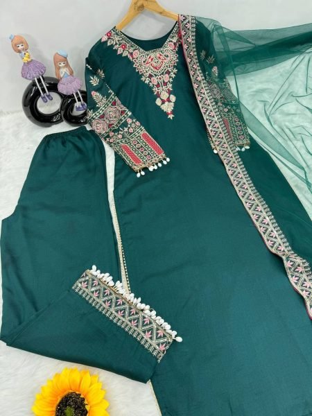 Buy Party Wear Heavy Vichitra Silk With Sequence Work 3 Pcs Suit Set   Ready To Wear Collection