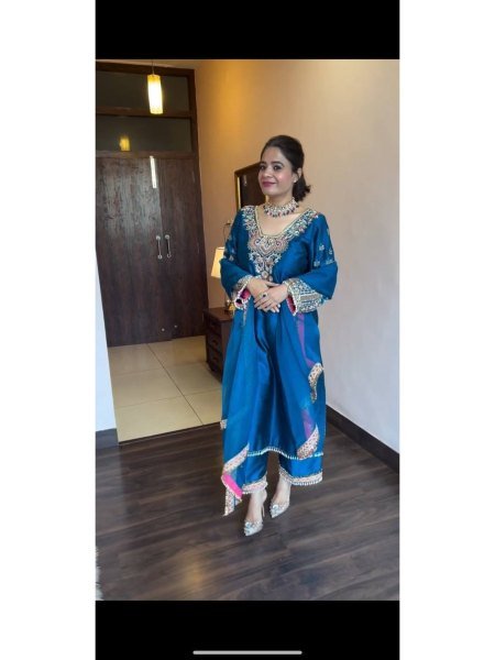 Buy Party Wear Heavy Vichitra Silk With Sequence Work 3 Pcs Suit Set   Ready To Wear Collection