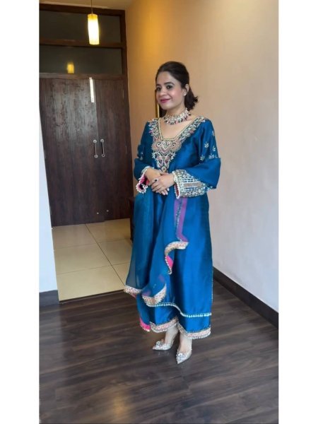 Buy Party Wear Heavy Vichitra Silk With Sequence Work 3 Pcs Suit Set   Ready To Wear Collection