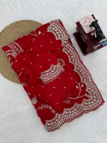 Buy Red Vichitra Silk Saree with Sequin, Thread Work With Unstitched Blouse Silk Sarees Wholesale