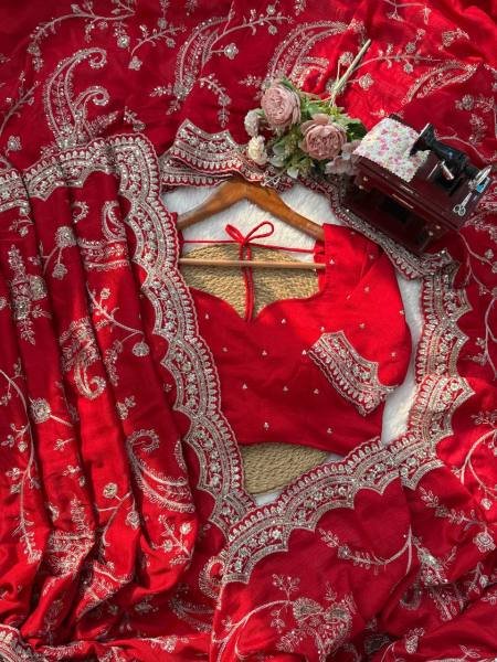 Buy Red Vichitra Silk Saree with Sequin, Thread Work With Unstitched Blouse Silk Sarees Wholesale
