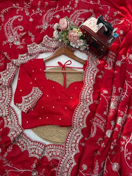 Buy Red Vichitra Silk Saree with Sequin, Thread Work With Unstitched Blouse Silk Sarees Wholesale