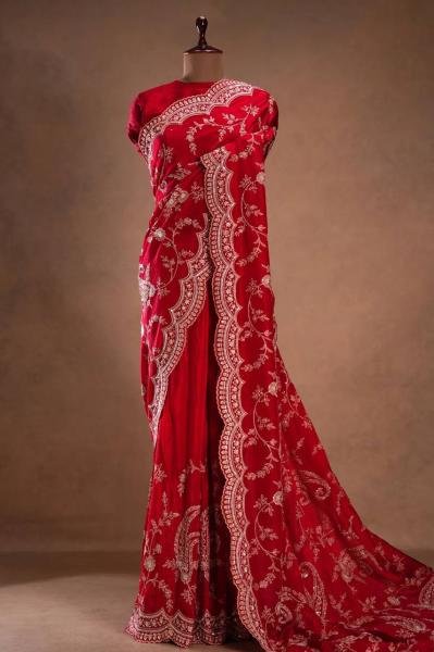 Buy Red Vichitra Silk Saree with Sequin, Thread Work With Unstitched Blouse Silk Sarees Wholesale