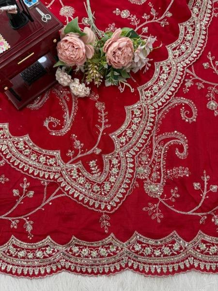 Buy Red Vichitra Silk Saree with Sequin, Thread Work With Unstitched Blouse Silk Sarees Wholesale