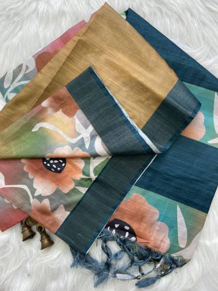 Buy Soft Tussar Silk Saree With Attractive Slub Texture And Printed Blouse at Best Rate For Woman  Silk Sarees Wholesale