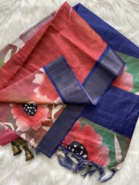Buy Soft Tussar Silk Saree With Attractive Slub Texture And Printed Blouse at Best Rate For Woman  Silk Sarees Wholesale