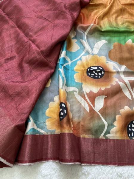 Buy Soft Tussar Silk Saree With Attractive Slub Texture And Printed Blouse at Best Rate For Woman  Silk Sarees Wholesale