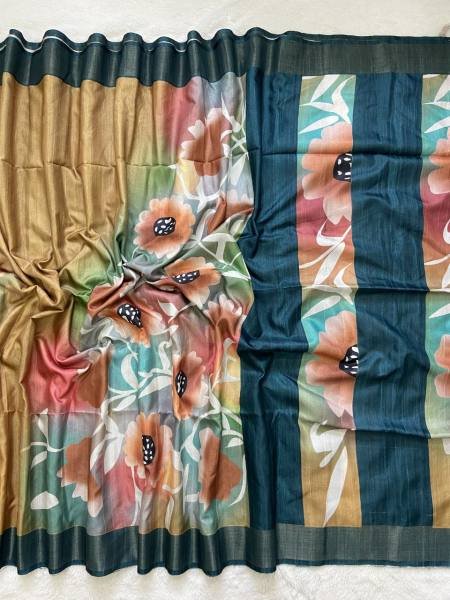 Buy Soft Tussar Silk Saree With Attractive Slub Texture And Printed Blouse at Best Rate For Woman  Silk Sarees Wholesale