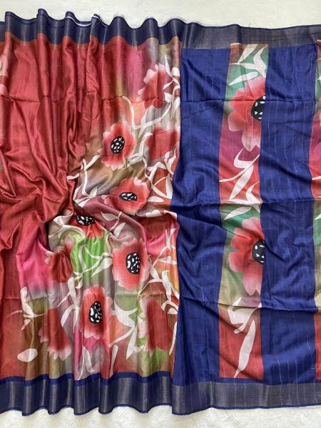 Buy Soft Tussar Silk Saree With Attractive Slub Texture And Printed Blouse at Best Rate For Woman  Silk Sarees Wholesale