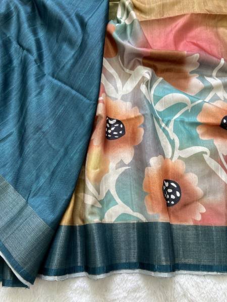 Buy Soft Tussar Silk Saree With Attractive Slub Texture And Printed Blouse at Best Rate For Woman  Silk Sarees Wholesale