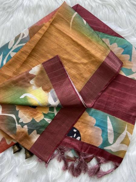 Buy Soft Tussar Silk Saree With Attractive Slub Texture And Printed Blouse at Best Rate For Woman  Silk Sarees Wholesale