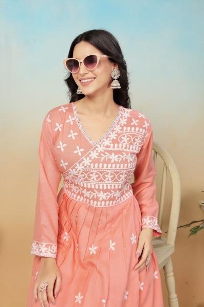 Buy Stylish Angrakha Chikankari Gown Pant Set Online At Best Price Lucknowi Chikankari Kurtis Wholesale