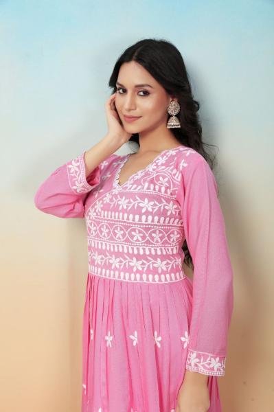 Buy Stylish Angrakha Chikankari Gown Pant Set Online At Best Price Lucknowi Chikankari Kurtis Wholesale