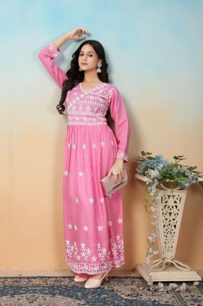 Buy Stylish Angrakha Chikankari Gown Pant Set Online At Best Price Lucknowi Chikankari Kurtis Wholesale