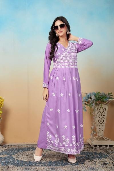 Buy Stylish Angrakha Chikankari Gown Pant Set Online At Best Price Lucknowi Chikankari Kurtis Wholesale