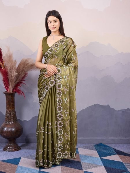 C Pallu Embroidery With Sequence Silk Saree Collection  Silk Sarees Wholesale