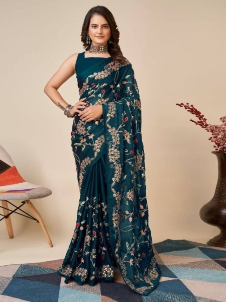 C-Pallu Embroidery Work Border Rangoli Silk Saree 