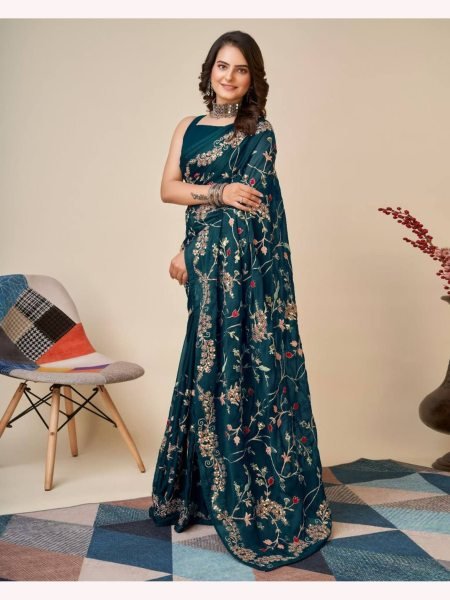 C-Pallu Embroidery Work Border Rangoli Silk Saree Embroidery Sarees Wholesale