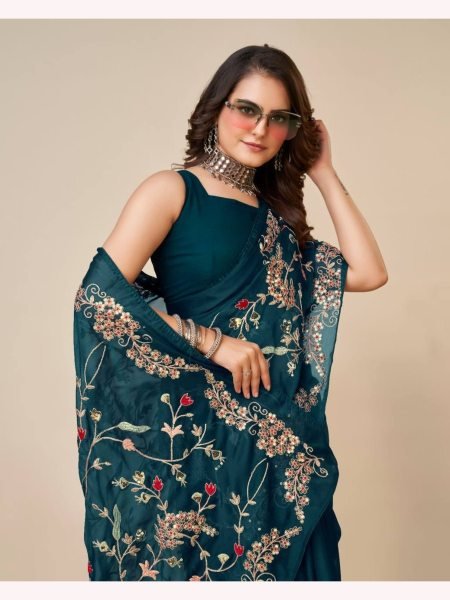 C-Pallu Embroidery Work Border Rangoli Silk Saree Embroidery Sarees Wholesale