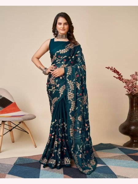 C-Pallu Embroidery Work Border Rangoli Silk Saree Embroidery Sarees Wholesale