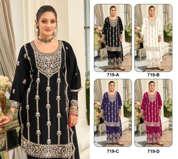 Captivating Black Airtex Chinon Embroidered Top Palazzo Dupatta Set at Wholesale Rate Designer Plazzo Salwar Suits Wholesale