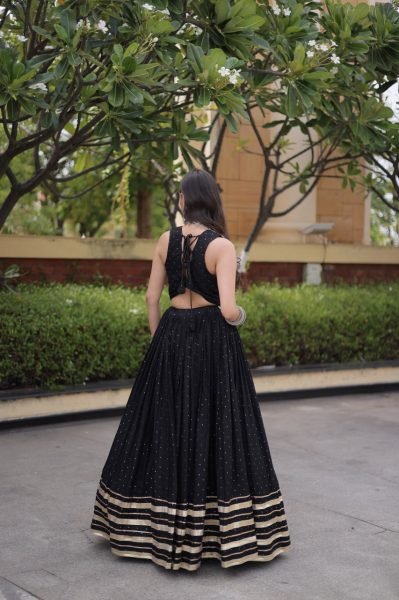 Captivating Black Reyon Chaniya Choli with Mukesh Work and Patti Lace Detailing Navratri Lehnega Choli