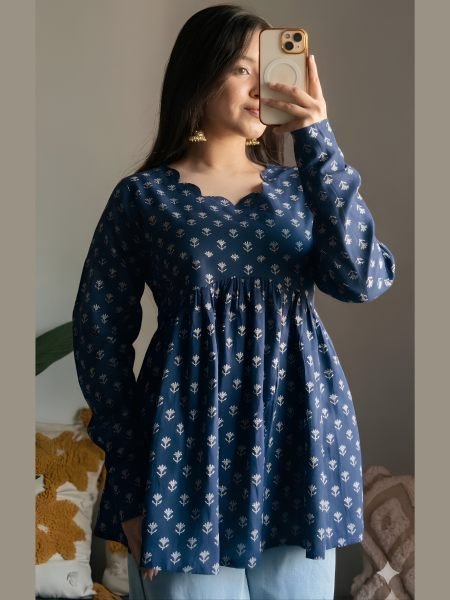 Captivating Blue Designer Heavy Rayon Print Kurta Style One Piece Dress For Festival Kurtis