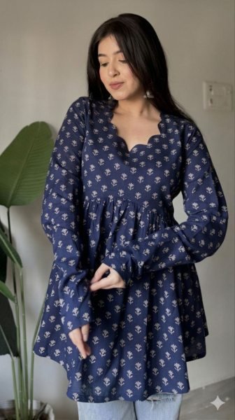 Captivating Blue Designer Heavy Rayon Print Kurta Style One Piece Dress For Festival Tunics kurti