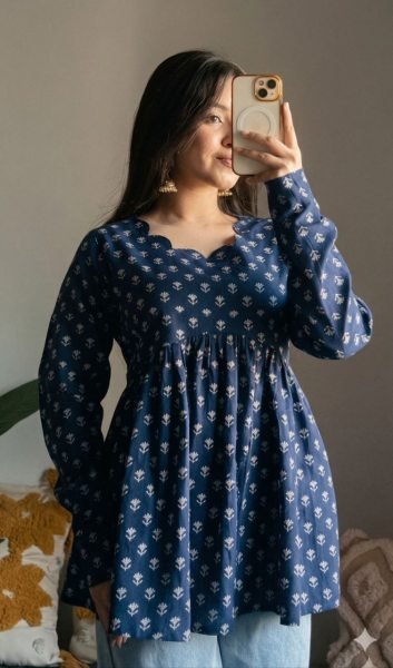 Captivating Blue Designer Heavy Rayon Print Kurta Style One Piece Dress For Festival Tunics kurti