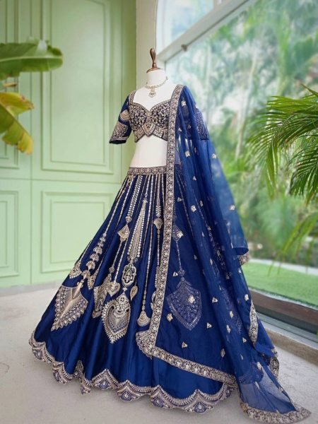Captivating Blue Diamond Silk Lehenga Choli with Canvas and Can-Can Flair for Bridal Wear Designer Lehenga Choli