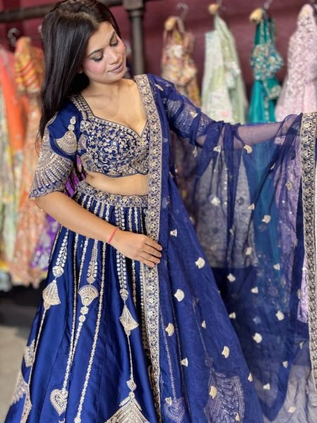 Captivating Blue Diamond Silk Lehenga Choli with Canvas and Can-Can Flair for Bridal Wear Designer Lehenga Choli