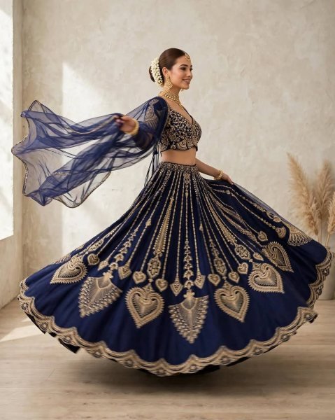 Captivating Blue Diamond Silk Lehenga Choli with Canvas and Can-Can Flair for Bridal Wear Designer Lehenga Choli
