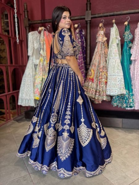 Captivating Blue Diamond Silk Lehenga Choli with Canvas and Can-Can Flair for Bridal Wear Designer Lehenga Choli