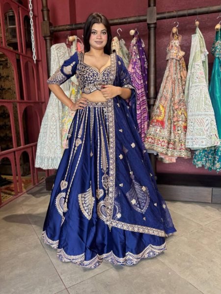 Captivating Blue Diamond Silk Lehenga Choli with Canvas and Can-Can Flair for Bridal Wear Designer Lehenga Choli