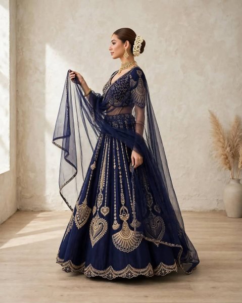 Captivating Blue Diamond Silk Lehenga Choli with Canvas and Can-Can Flair for Bridal Wear Designer Lehenga Choli
