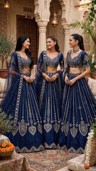 Captivating Blue Diamond Silk Lehenga Choli with Canvas and Can-Can Flair for Bridal Wear Designer Lehenga Choli