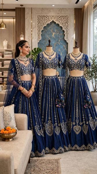 Captivating Blue Diamond Silk Lehenga Choli with Canvas and Can-Can Flair for Bridal Wear Designer Lehenga Choli