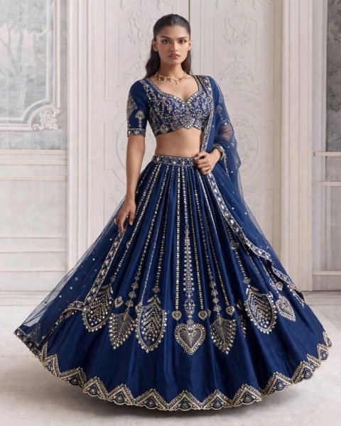 Captivating Blue Diamond Silk Lehenga Choli with Canvas and Can-Can Flair for Bridal Wear Designer Lehenga Choli
