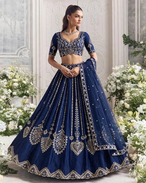 Captivating Blue Diamond Silk Lehenga Choli with Canvas and Can-Can Flair for Bridal Wear Designer Lehenga Choli