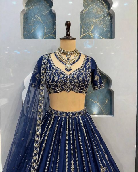Captivating Blue Diamond Silk Lehenga Choli with Canvas and Can-Can Flair for Bridal Wear Designer Lehenga Choli