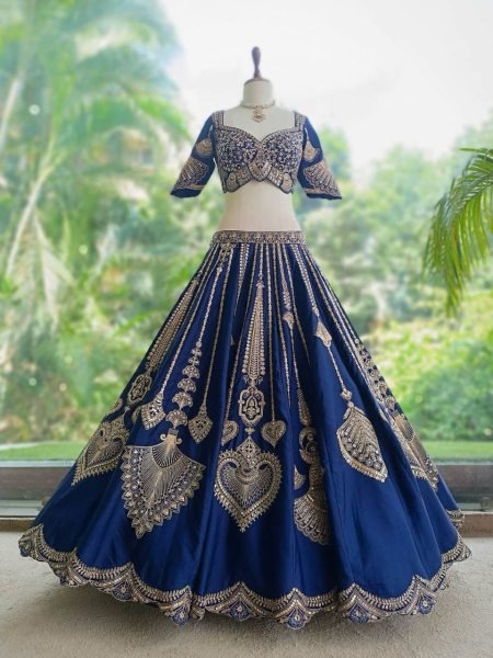 Captivating Blue Diamond Silk Lehenga Choli with Canvas and Can-Can Flair for Bridal Wear Designer Lehenga Choli