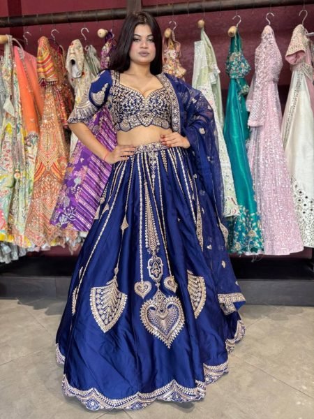 Captivating Blue Diamond Silk Lehenga Choli with Canvas and Can-Can Flair for Bridal Wear Designer Lehenga Choli