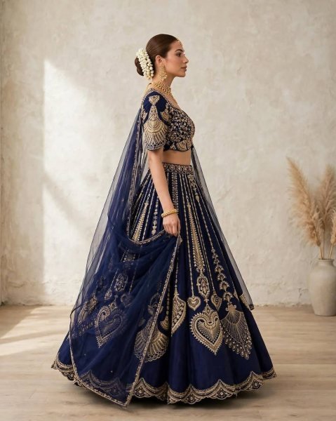 Captivating Blue Diamond Silk Lehenga Choli with Canvas and Can-Can Flair for Bridal Wear Designer Lehenga Choli