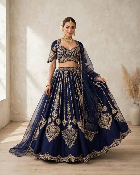 Captivating Blue Diamond Silk Lehenga Choli with Canvas and Can-Can Flair for Bridal Wear Designer Lehenga Choli