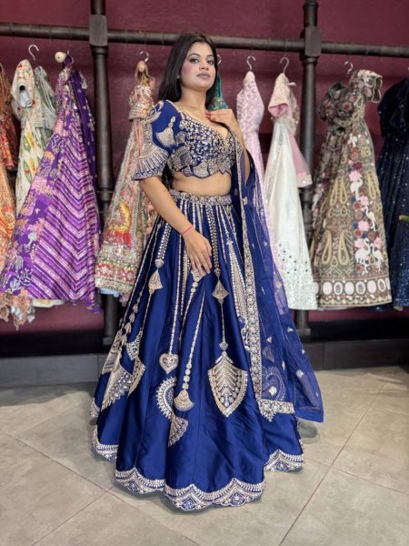 Captivating Blue Diamond Silk Lehenga Choli with Canvas and Can-Can Flair for Bridal Wear Designer Lehenga Choli