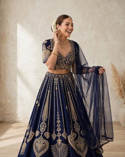 Captivating Blue Diamond Silk Lehenga Choli with Canvas and Can-Can Flair for Bridal Wear Designer Lehenga Choli