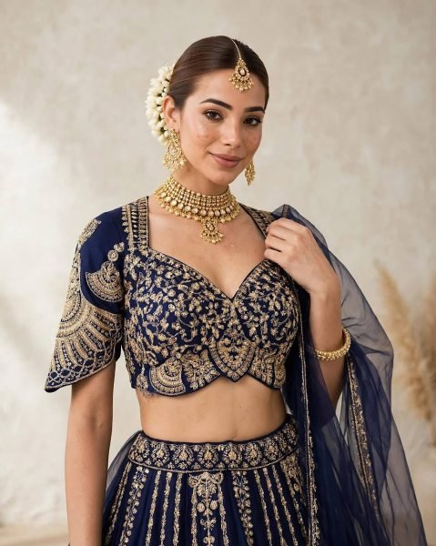 Captivating Blue Diamond Silk Lehenga Choli with Canvas and Can-Can Flair for Bridal Wear Designer Lehenga Choli